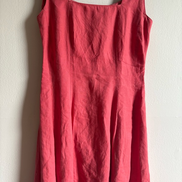 Laura Ashley Sz 6 Vintage Linen Coral Pink Sleeveless Casual Dress - Picture 6 of 10